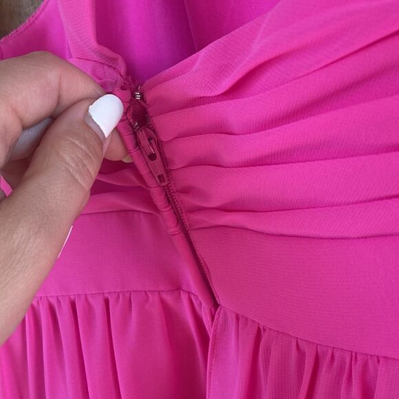 Alfred Angelo Fuchsia Chiffon Cocktail Bridesmaid Dress Floral OneShoulder/strap - Picture 7 of 12